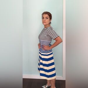 Marni Black, Blue, and Cream Striped Midi Dress